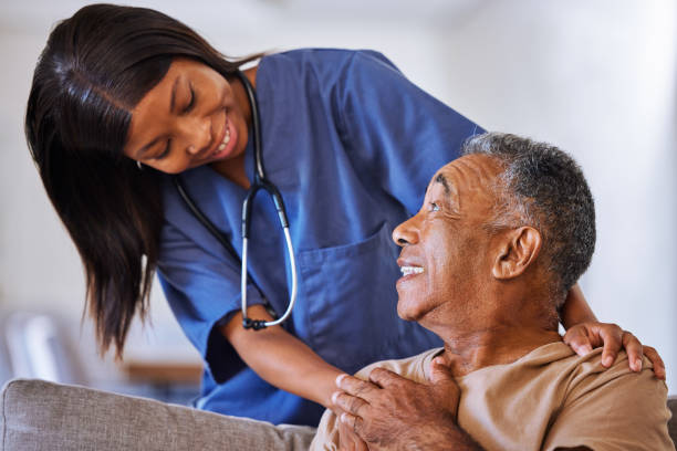 caregiver with smiling man